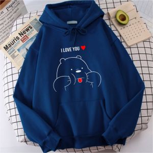 SWEATER HOODIE WANITA I LOVE YOU BALE BEAR SIZE M-L-XL-XXL BAHAN BABYTERRY