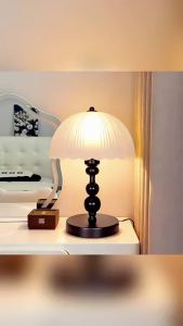 SXH ins Nordic style simple glass table lamp bedroom bedside night light solid wood creative desk reading decoration vintage