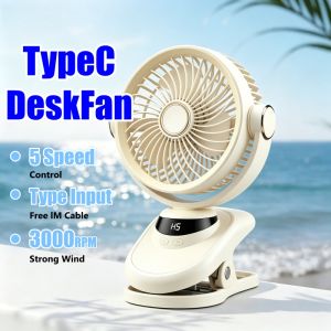 5 Speed Type-C Desk Clip Fan 3000RPM Turbo Strong Wind Portable Cooling Fan for Student Dorm & Office