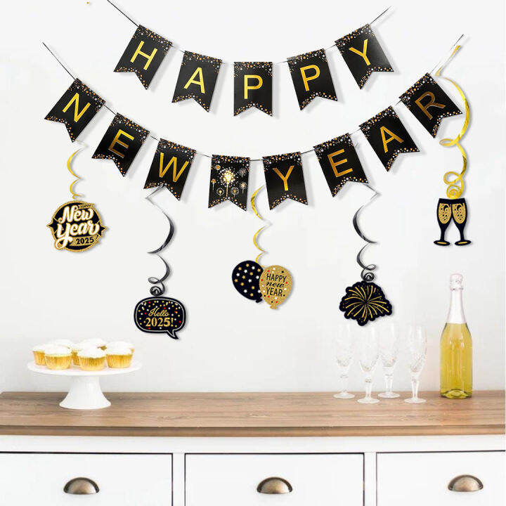 Happy New Year Banner Decorations Celebration NYE Ornaments Hanging