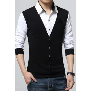 Áo Sơ Mi Áo Sơ Mi Nam tay lỡ với thiết kế phối Gile 2 màu Đen - Trắng nổi bật tạo điểm nhấn với phong cách sang trọng đẳng cấp H31