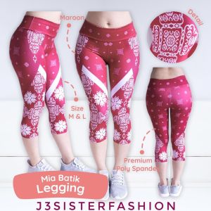 CELANA LEGGING OLAHRAGA WANITA MIA BATIK MERAH legging corak panjang celana yoga celana zumba fitness gym sepeda dance salsa obic