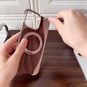 Premium dedicated iPhone 16promax 16pro 15promax 15pro phone case walnut dolphin metal design magnetic rotating bracket to prevent falls