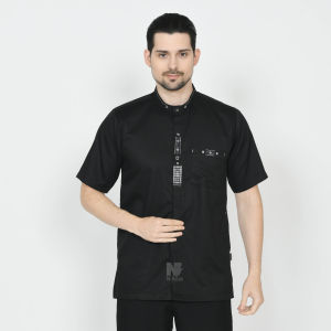 Baju Koko Pria Dewasa Lengan Pendek Hitam Kemko Seragam Hadroh Santri Muslim Kekinian