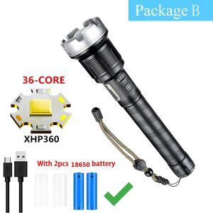 XHP360-36 core Flashlight Super Bright torchlight ultra bright Camping Lantern Zoomable Flashlight Rechargeable heavyduty original tactical flashlight emergency light long range Flashlight waterproof flashlight 1000000 lumens torchlight powerful touch