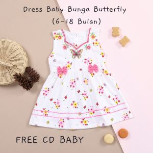 Dress Bayi Perempuan Bunga Pita Tiga untuk Anak 6-18 Bulan Free Celana Dalam Bayi Murah Terjangkau / Dress Baby Gaun Bayi Bahan Katun / Bisa COD Bayar di Tempat