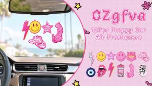 Preppy Boho Car Air Fresheners - 12Pcs Retro Lightning Cowboy Hat Boots Lip Star Fresheners Slices Y2K Scented Review Mirror Hanging Decor Gifts for Car Interior Home Birthday Back to School
