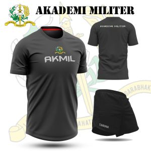 Baju Kaos Stelan Olahraga Taruna Akmil Hitam Bahan Drifit Premium