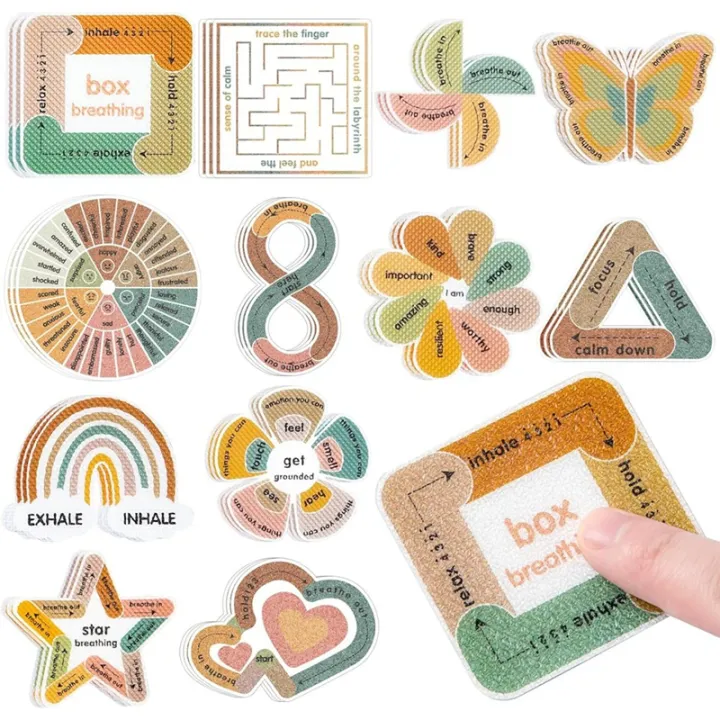 Top Calm Strips for Anxiety 2 Textured for Mood Calming, 36Pcs Sensory Stickers Breathing Mindfulness Fidget Sticker