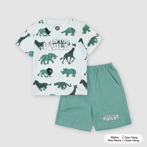 Bộ cho bé trai Bigfox Miss Meow cộc tay mùa hè chất cotton size đại 37911 tuổi 30kg 40kg