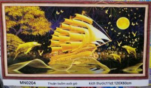 Tranh thêu chữ thập Thuận buồm xuôi gió nền đen thêu kín (về tự thêu) MN0204