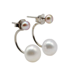 Pearl Stud Earrings Natural Freshwater Pearl Silver Stud Earrings Womens Double Pearl Stud Earrings Mom Gift