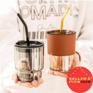 1pc SellersPickHub 450ml Straw Glass Cup Coffee Mug With Cover Double Wall Glass Cups mugs coffee Silicone Straw Mug