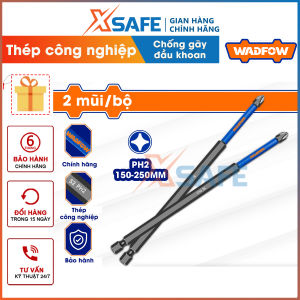 Bộ 2 Mũi bắt vít đóng Wadfow PH2 150-200-250mm đầu mũi được tối ưu hóa lớn hơn giúp giảm gãy đầu thép công nghiệp S2 bề mặt mạ đen có từ tính Wadfow