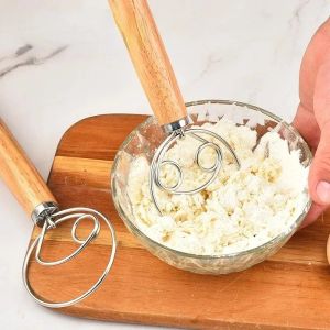 Danish Dough Whisk Wooden Danish Whisk for Dough with Stainless Steel Ring Dough Mixer Hand Kitchen Whisking Mixing Tool Bread Making Tools and Supplies 