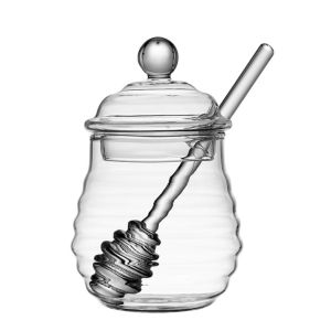 HJKL Trong suốt Nồi mật ong Tổ ong Với cái nạo và nắp Hộp đựng mật ong Nhà bếp Thủy tinh Chai Mật Ong Dành cho tiệc cưới văn phòng nhà bếp