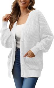 QUALFORT Cardigan Sweaters for Women 100% Cotton Button-Down Oversized Knit Cardigans with Pockets for Fall Winter 2025