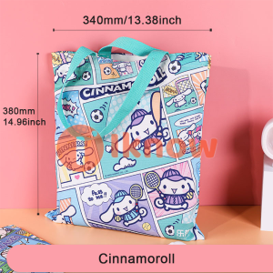 (1pcs) 100% Authentic Sanrio Hello Kitty Shoulder Crossbody Bag Kuromi Cotton Cinnamoroll Canvas Bag Female Students Cute Cartoon Handheld Large Capacity Pochacco MXFB02
