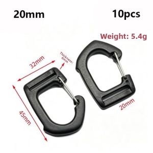 G 10Pcs Plastic Spring Quickdraws Clip Hooks DIY Accessories Black Keychain Belt Buckles Carabiner High Quality 10/15/20/25mm Elastic Hook Buckle for Backpack