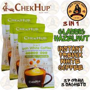 ChekHup 3 in 1 Ipoh White Coffee Hazelnut Flavour Classic Instant Coffee Mix 37 Gram 12 Sachets