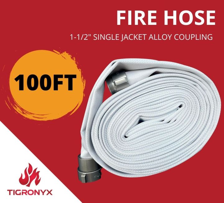 ZYfire 1-1/2" Fire Hose – 25 FT Single Jacket EPDM Lay Flat Hose With NST Couplings For Firefighting & Water Use