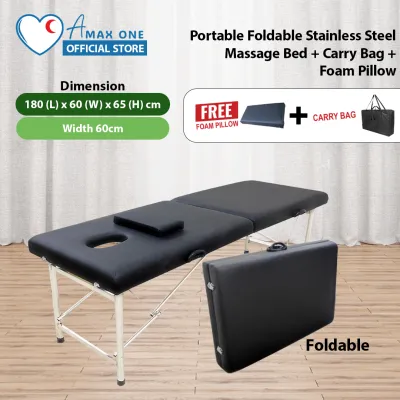 [Same Day Delivery] Portable Foldable Stainless Steel Massage Bed + Pillow + Bag