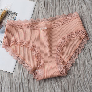 Lace Mid Waist Brief Casual Cotton Panties for Women Mid Waist Stripe Cotton Panties Antibacterial Intimate Breathable Lingerie