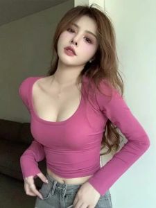 Womens Top Base Layer Shirts Casual T-Shirt Long Sleeves U-Neck Top