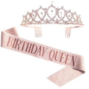 Birthday Tiara and Crown for Women Birthday Sash for Girls Birthday Decorations Rhinestones Headband Hair Accessories