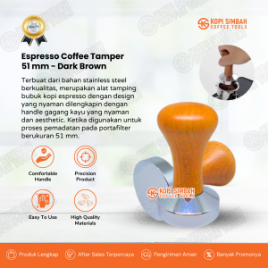 Tamper Flat Kopi Espresso 51 mm Stainless Gagang Kayu Coffee Tamping