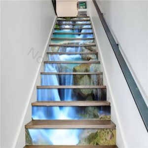 6PCS/13PCS Waterfall Scenery Stair Stickers Stairs Decor Stairway Decal Self-Adhesive Vinyl Staircase Upholstery 3D Wallpaper