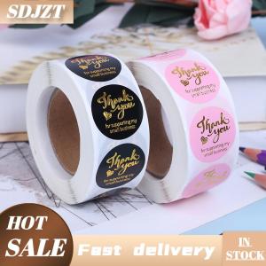 SDJZT 500Pcs Cảm ơn bạn Sticker trang trí đám cưới con dấu dập nóng màu hồng đen Nhãn Tròn