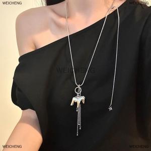 [COD] WEICHENG New Tassel Pony Pendant Pull-Out Long Necklace For Women Snake Bone Chain Accessories Sweater Chain