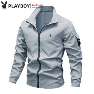 Playboy Mens Youth Jacket Fashionable Casual Sports Stand Collar Thin Solid Color Jacket