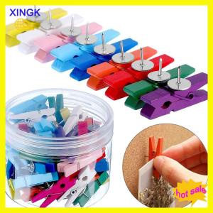 XINGK 20ชิ้น กล่องเครื่องเขียนสำหรับโรงเรียนและสำนักงานที่ทนทานหมุดไม้แบบกดหมุดตกแต่งด้วยนิ้วหัวแม่มือสำหรับกระดานดำไม้ก๊อก