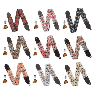 Dây Đeo Guitar có thể điều chỉnh thêu nylon dây đeo vai da cuối dây đàn ghi-ta cho bass Electric & acoustic guitar