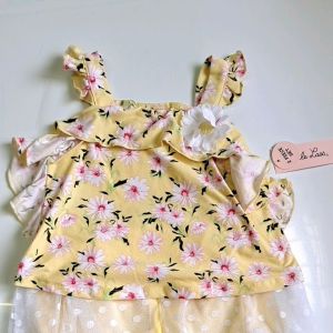 Little Lass 2pcs Girl Toddler Yellow Flower Crop top + Pant skirt (5t)