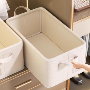 Tianshan cotton and linen clothing sorting storage box wardrobe clothes storage basket foldable fabric pants storage box