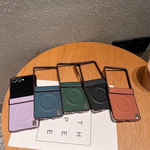 For Samsung Galaxy Z Flip 7 Case Luxury PU Leather Skin MagSafe Protective Back Cover Case For Samsung Z Flip 7 Full Cover Shell
