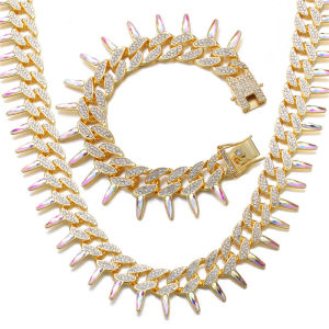 CLIBER Hip Hop 25MM Bling Heavy Iced Out Cuban Thorns Link Chain Full AAA Crystal Pave Mens Bracelets Necklace for Men Women Jewelry