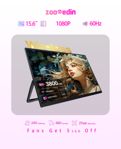 【Local Warehouse】ZOOMEDIN 15.6 1080P FHD wireless & Built in Battery Ultra-Slim Portable Monitor for Laptop External monitorDual Speaker Extender Display.USB HDMI VESA for LaptopPC Phone Xbox PS4/5 Switch【Delivered Whinin 72 Hours】