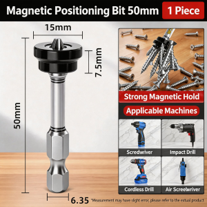 Heavy Duty Magnetic Positioning Screwdriver Bits 50mm 65mm Anti-Slip PH2 Screw Positioning Bit with Magnetic Ring 1/4" Hex Shank for Drywall Woodworking Electric Drill 1/4 Hex Shank Magnetic Screwdriver Bit with Strong Magnet Ring 50/65mm PH2 Cross Screw