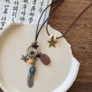 LL Fashionable feather star long double-layer retro ethnic style bead necklace N7427X