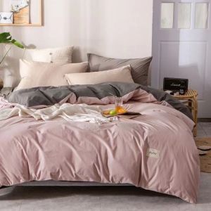 Duvet Cover 4 IN 1 Bed Sheet Set Duvet Cover  Washed Cotton Bed Sheet Solid Color Double Size Cotton Bed Sheet/Fitted Sheet Pillowcase