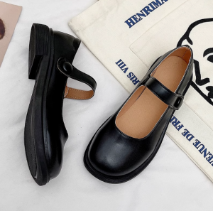 CINDERR Classic Fashion Lolita /Black Thick Bottom Shoes JK Casual Students Rubber Wild Style Mary Janes(standard size)