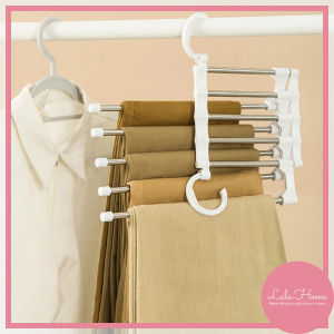5 IN 1 Stainless Steel Pants Hanger Space Saving Hanging Long Short Pants Tie Scarf Foldable Adjustable Multifunction Pant Hanger 多功能裤架