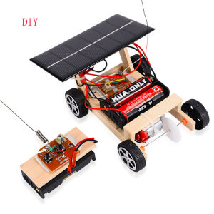DIY Mini Solar Wireless Remote Control Car Toy Science Educational Toy Assembly RC Toys Wooden Car Vehicle Model For Kids