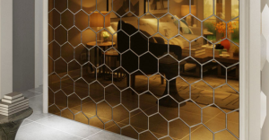 5 pcs XL 3D Mirror Removable Acrylic Wall Sticker Cermin kyk hexagon jam DIAMOND MIRROR BEVEL Geometric Hexagon