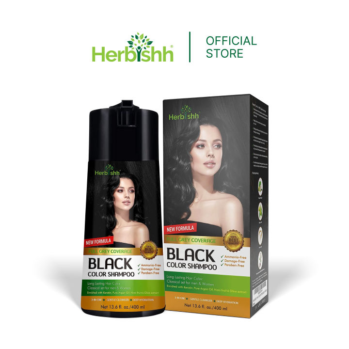 Herbishh Magic Hair Color Dye Shampoo 400ML PPD Free - Black | Lazada