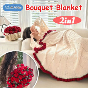 MLADEN 2in1 Rose Blanket Crochet Flower Bouquet Soft Lightweight Handmade Blanket Home Decor Girlsfriend Gift